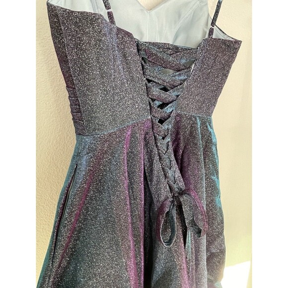 NWOT Sparkle Homecoming Prom Formal Dress Sz 2 Adjustable Purple Blue Iridescent - Picture 9 of 16
